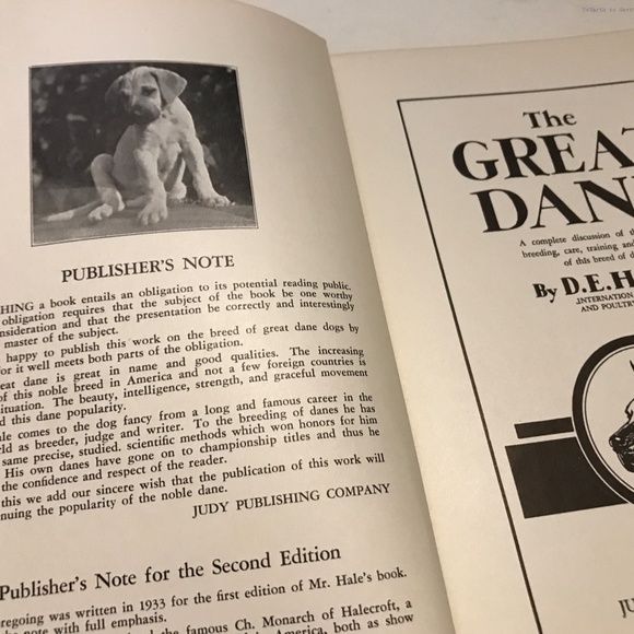 The Great Dane By D.E. Hale. 1938 Second Edition. Collectible Vintage. Hardback. - Picture 5 of 10